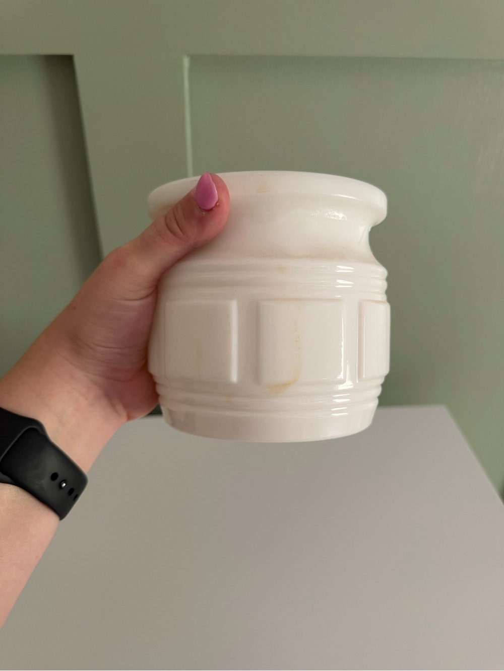 White Ceramic Art Deco Round Glossy Planter Pot, Small 4.5” H x 4.5" W